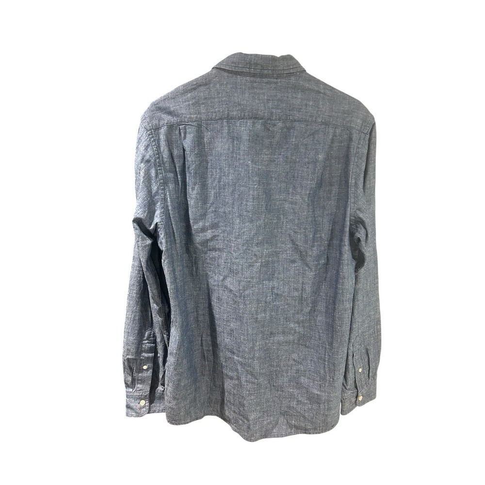NWT The New Ivy Brand Linen Shirt Blue Denim Button-Up Long Sleeve Flip Cuff - Picture 3 of 5